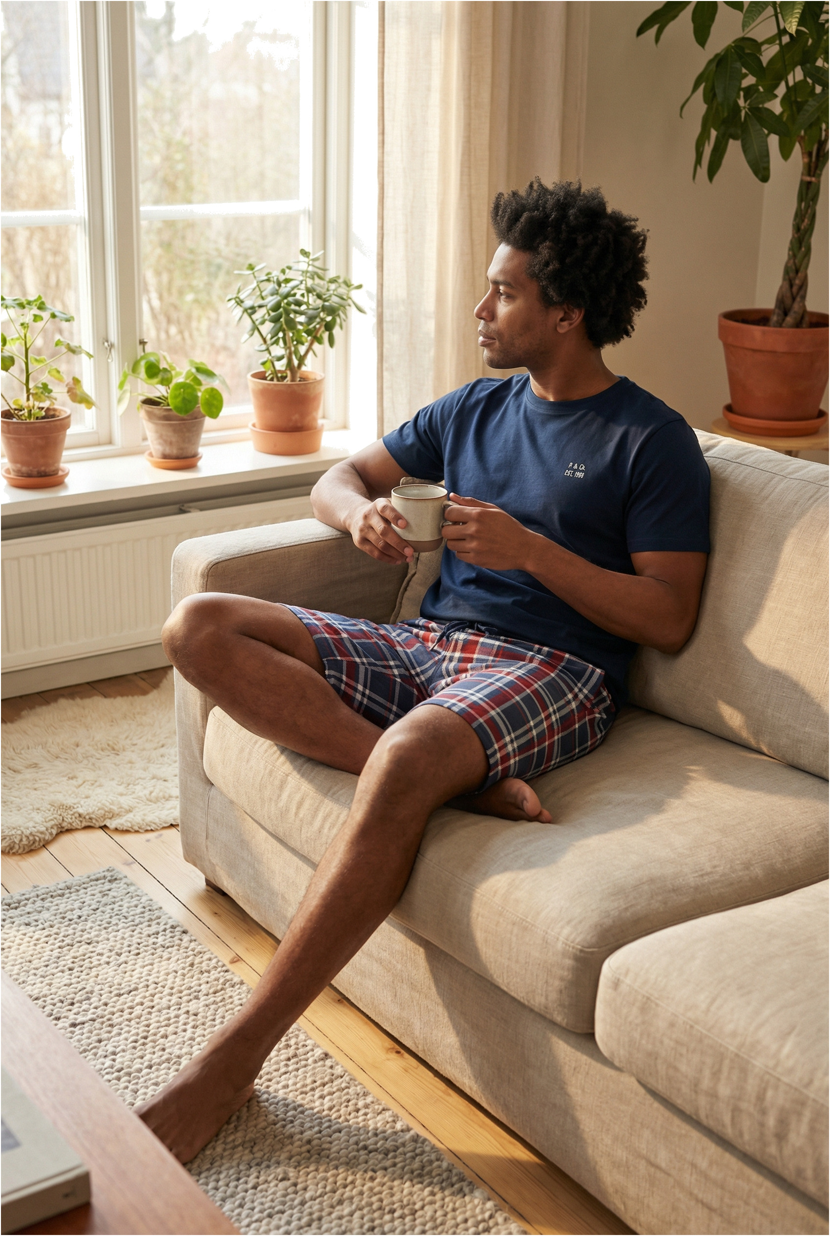 Phil & Co. Berlin Men's Shorty Set – Cotton Pyjamas with Fashionable Print & Colour Gradient, Spring/Summer, S–XXL
