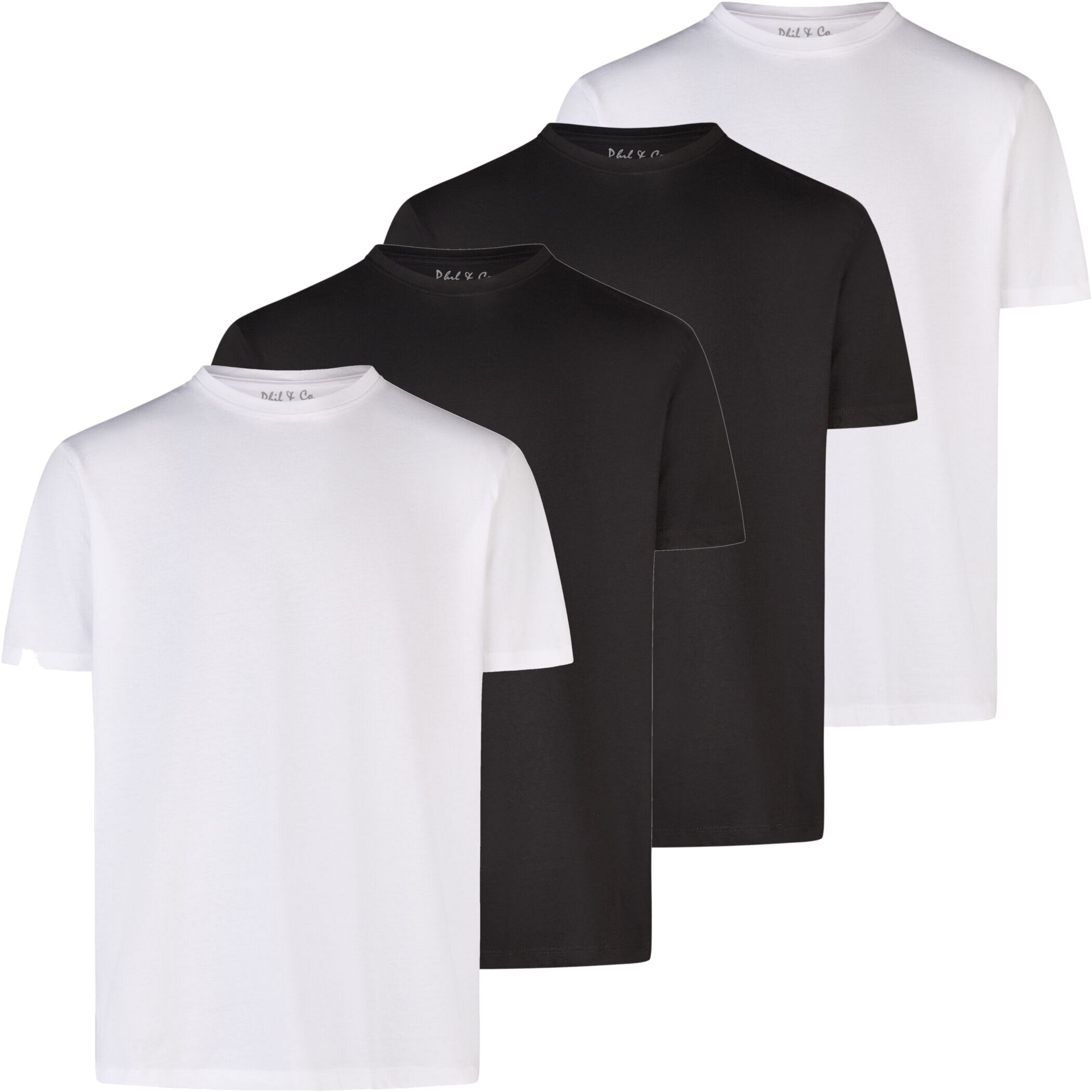 4er Pack Rundhals T-Shirt 100% Baumwolle Weiß und Schwarz